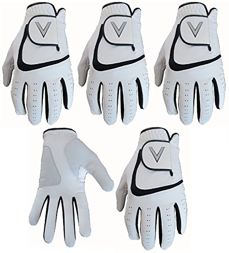 5 gants de golf blancs toute saison pour hommes Cabretta pouce et empaumure en cuir.