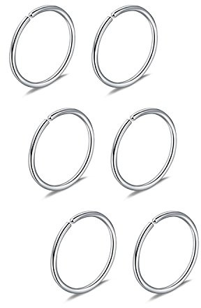 Briana Williams 6piezas Fake Anillo de la Nariz Aro Septum Tragus Cartílago Pendiente Aro Piercing 22G 20G 18G 16G 6/8/10/12mm Acero Inoxidable Faux Joyería Piercing