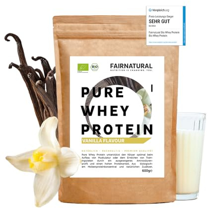 BIO WHEY Protein-Pulver Vanille ohne Chemie [Regional aus Deutschland] - Hochwertige Bio Eiweiß-Shakes » 100% NATÜRLICH « 600g Bio Eiweiß-Pulver aus Premium Molkenprotein-Pulver ohne Soja