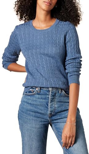 Amazon Essentials Damen Leichter Langarm-Pullover Mit Rundhalsausschnitt Mit Zopfmuster (Erhältlich In Übergröße), Blau Heide, L