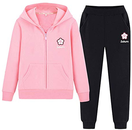 SXSHUN flicka joggingdräkt barn sportplagg träningsdräkt 2 st. kläduppsättning sweatjacket + joggingbyxor