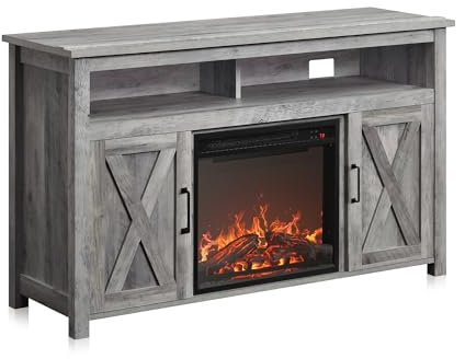 Belleze Corin Electric Fireplace with Remote Control for TVs up to 55 Inches - Grey