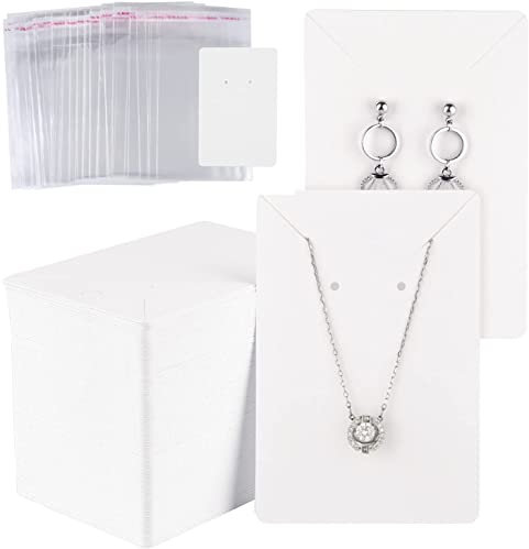 Earring Display Card, Earring Card Display Earring Holder Cards,with Self-Seal Bags, Necklace Display Cards,Earring Card Holder Blank Kraft Paper Tags for DIY Jewelry Display (White)
