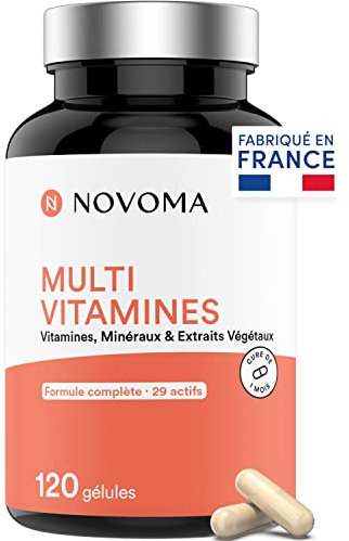 NOVOMA Multivitaminico Completo, 29 Vitamine, Minerali ed Antiossidanti Essenziali, Contro Stress e Stanchezza, Integratore Multivitaminico per Donna, Uomo e Bambini, 120 Capsule Vegane