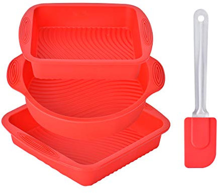 Queta 4 piezas Moldes de panadería flexible y antiadherente con una espátula de silicona para hornear Pan Tostadas Pastels (Rojo) (Tipo1)