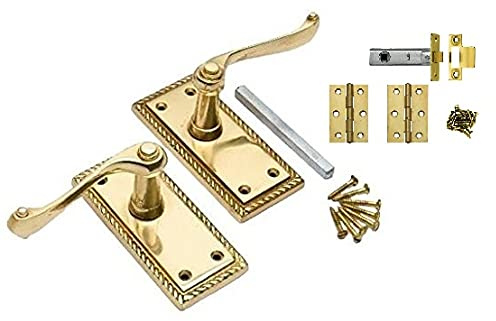 Golden Grace Georgian Lever Latch Door Handle Polished Brass Finish 107mm x 48mm with Latches and Hinges