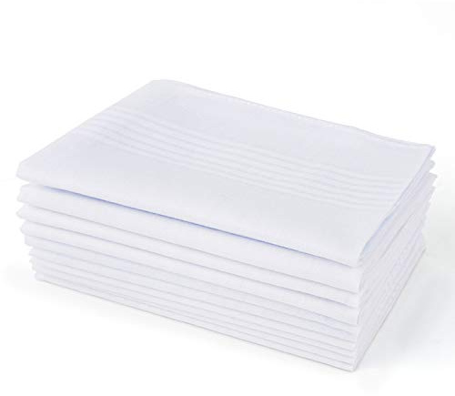 Scotamalone Men's Handkerchiefs 100% Soft Cotton White Hankie Hankerchieves