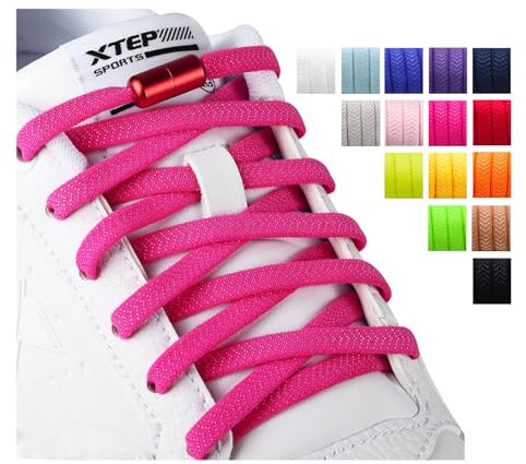 Olukssck 2 Pares Cordones Elásticos Sin Nudo con Hebilla Metal | Cordones de Zapatos de Deporte | Cordones Elásticos Zapatos para Adultos Niños, Rosa Oscuro
