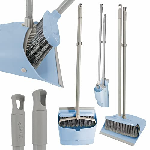 York - Escoba rápida con Mango Largo de 85 x 25 cm, Combo de barredora y recogedor, excelente absorción de Polvo, Juego de Pala para Barrer, Ajuste práctico al Suelo, Color Azul