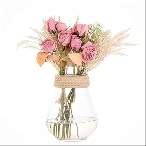 huaao Fiori Artificiale Finti Rosa di Seta e Spighe di Grano Piante Bouquet Nozze Sposa Giardino Ufficio Casa Decorazione della Festa Ufficio Centrotavola Matrimonio Decorativi, Rosa