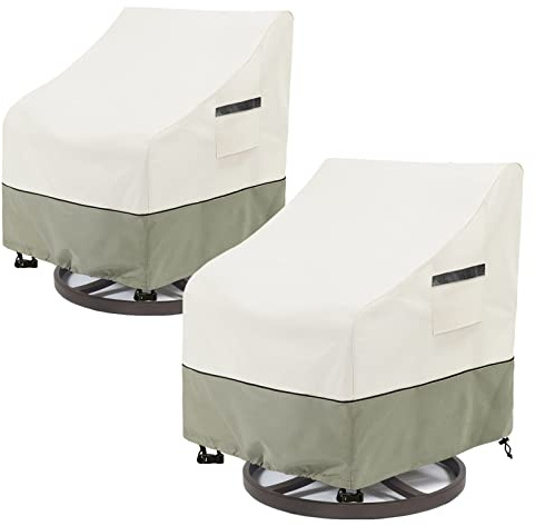 LSongSKY Outdoor Swivel Lounge Chair Cover 2 Pack,100% Waterproof Heavy Duty Outdoor Chair Covers,(33 W x 35 D x 38.5 H inches) Patio Furniture Cover for Swivel Patio Chair,White&Grayish Green