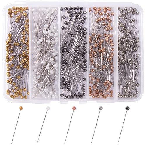 VAPKER Nähnadeln, Perlglanzkopf, Quiltnadeln, 38 mm, gerade, lange Nadeln für Schneider, Blumen, DIY-Dekoration (5 Farben), 500 Stück
