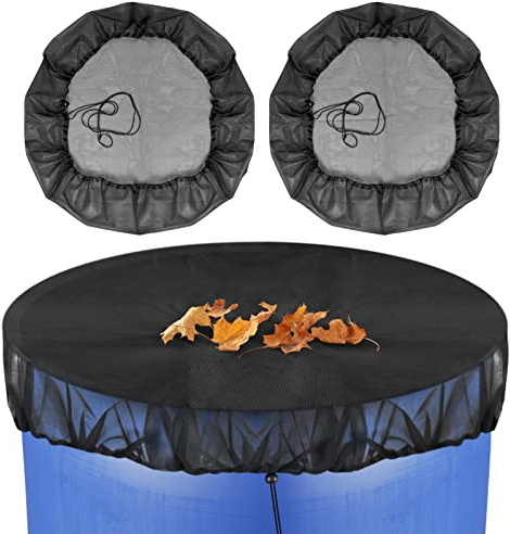2 Pcs Mesh Cover for Rain Barrels with Drawstring, Rain Barrel Netting Screen to Collect Rainwater from Gutter, Keeps Leaves and Debris from Falling into Rain Barrels for Outdoor Garden-39 Inch