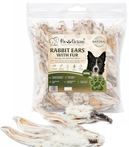 PAWLICIOUS Rabbit Ears with Fur for Dogs 200g, 100% Natural Air-Dried Treat Chew for Dog, Puppy & Senior Healthy & Hypoallergenic Dog Food Grain & Gluten Free Pet Treats
