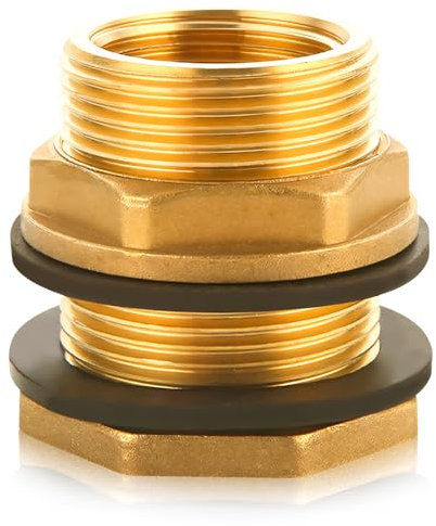 FZQBEY Universal 3/4 Zoll Regentonnendurchführung - Tankdurchführung aus Messing als Anschluss für Wasserhahn oder Zapfhahn, inklusive 2 Dichtungen, für Wasserhahn, Zapfhahn an Fass, Regentonne (A)