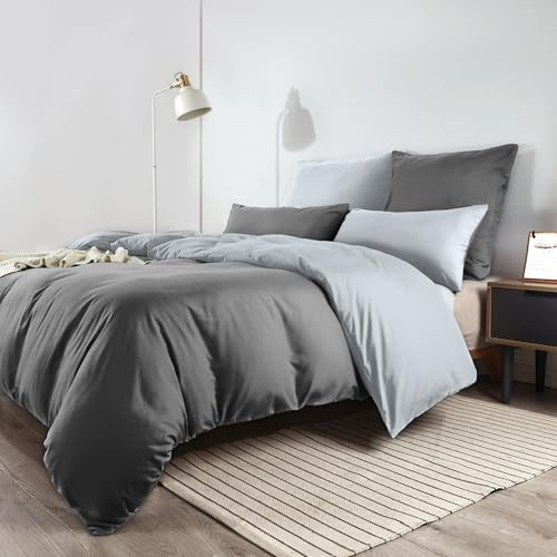Soifox Sängkläder 200 x 200 grå – tillverkad av mikrofiber, strykfritt och skrynkelfritt påslakan 200 x 200 set med 80 x 80 cm, set om 2, sängkläder med dragkedja