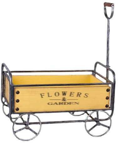 GUAWJRZDP Carro De Jardín, Carretilla De Metal, Diseño Retro Y Antiguo, Carretilla De Mano, Carretilla Utilitaria De 4 Ruedas, for Patio, Granja, Playa, Césped, Exterior(Giallo)