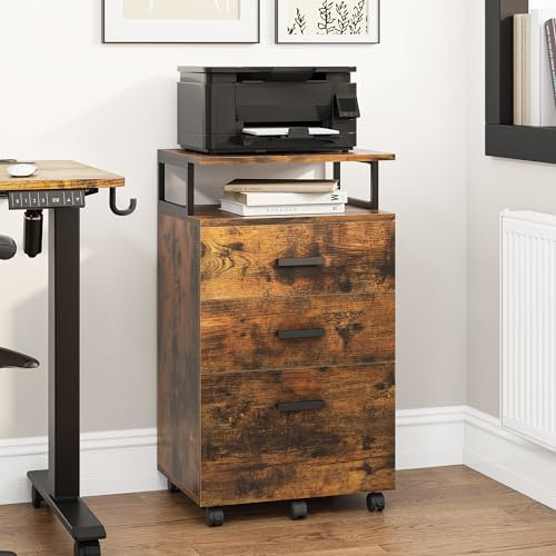 YITAHOME Mobiler Aktenschrank mit Rädern, Rollcontainer mit Schubladen, Bürocontainer Schubladenschrank Rollschrank Rollwagen, Schubladenkommode für Zuhause Büro, 45.7 * 36 * 76.2CM (Vintagebraun)