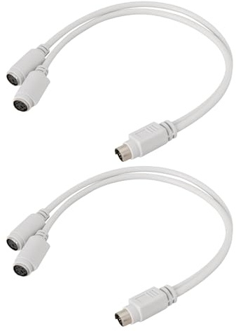 YINETTECH 2 Pezzi Distributore Tastiera 6 Pin DIN Maschio A Femmina Cavo 1 A 2 Cavo Splitter Compatibile Con Sony PS2 Tastiera Mouse 30 Cm Bianco