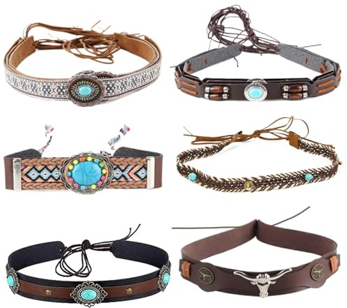 6Pcs Leather Cowboy Hat Band Set for Men and Women - Adjustable Style Accessories
