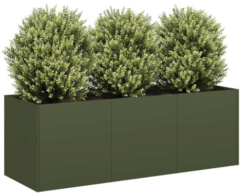 Homgoday Jardinera de Acero Laminado en frío Verde Oliva 120x40x40 cm Huerto Urbano de Jardinera Exterior de Acero para Cultivos Plantas Medicina Herbaria Flores para Terraza Jardín