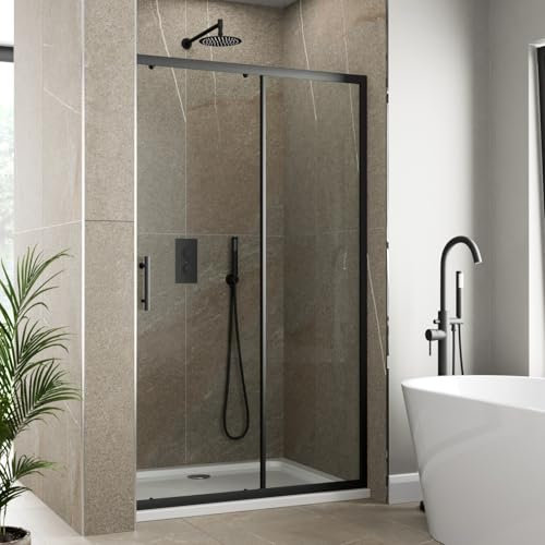 Luxura® 1200mm Sliding Shower Door Screen for Wet Room Cubicle Enclosures, 6mm Toughened Safety Glass, Framed, Reversible, Matt Black