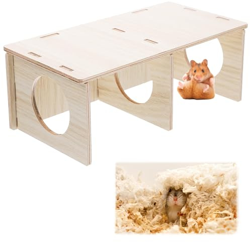 Hamster Hide, 3 Chamber Hamster Platform, Rat House Toys, Wooden Small Animal Shelter, Durable Guinea Pig Hides for Indoor Use, Perfect for Small Animal Exploration