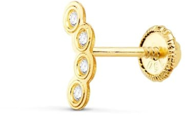 Piercing para Oreja en Oro de 18k forma de bocel con 6.5mm. y cuatro circonitas