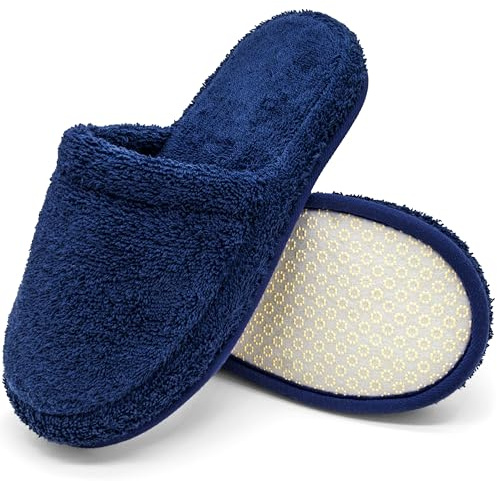 jazzylab Ciabatte da bagno in spugna – Pantofole per ospiti in cotone con memory foam, antiscivolo, lavabili – Per sauna, hotel, spa – Blu Marino, 38-42, MA-1