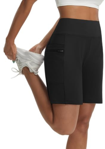 baleaf Women's Bermuda Shorts Athletic Running Shorts Quick Dry High Waisted Workout Gym Shorts with Zipper Pockets Walking Casual Black XL