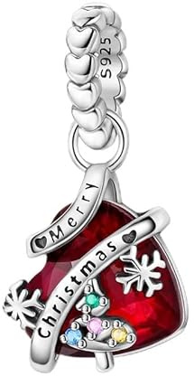 925 Sterling Silber Weihnachtsbaum-Charm mit rotem Herz für Pandora Armband, Geschenk für Damen