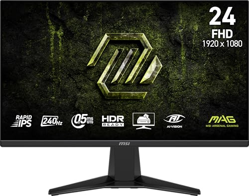 msi MAG 245F X24 24-inch 1920 x 1080 (FHD) Gaming Monitor, 240Hz, FreeSync Premium, HDR Ready, HDMI, VGA Port, VESA Mountable, Tilt, 4-Side Slim Bezel, 0.5ms, Black