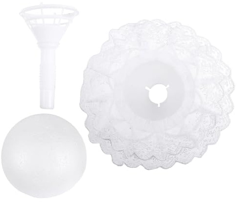 AKOOSY Halvsfär skumbuketthållare, 15 cm, vit spets och handtag, gör-det-själv-tillbehör för blommor, bröllopsbukett, handgjord dekoration för babyparty