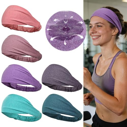 Dreamlover Sweat Wicking Headband, Non Slip Workout Headband for Women, Soft Stretchy Sports Headbands for Running, Yoga, Outdoor Work, 6 Pieces