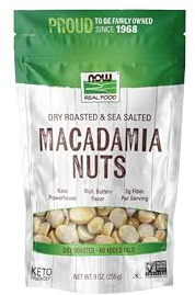 NOW Foods, Macadamia Nuts, Dry Roasted with Sea Salt, Source of Fiber, Gluten-Free and Certified Non-GMO, 9-Ounce (Packaging May Vary)