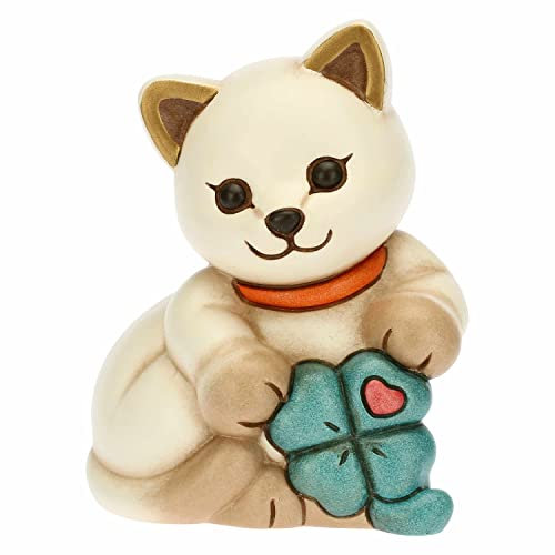 THUN - Amazon Limited Edition 2022 - Gatto Salvadanaio con Quadrifoglio Portafortuna - Ceramica Decorata a Mano - Ideale Come Bomboniera, Idea Regalo