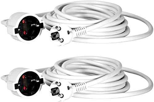 2X im Set Verlängerungskabel 10m weiß mit Schutzkontakt u. Kindersicherung Verlängerung SCHUKO für Innenbereich Stromkabel