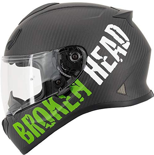 Broken Head BeProud Carbon Ltd. - Leichter Racing Motorradhelm & Integralhelm - Matt-Schwarz & Grün - M (57-58 cm)