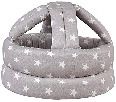 Baby-Kopfschutz und Baby-Knieschoner zum Krabbeln, Sicherheitshelm für Kleinkinder und Spaziergänge, für Alter 6–36 Monate, grauer Stern (1 Stück)