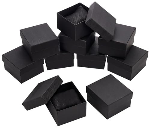 NBEADS 10 Pcs Paper Watch Box, 8.6x7.9x5.2cm Cardboard Gift Box Watches Holder Jewelry Gift Boxes With Pillow Bracelet Holder Square Storage Gift Case for Wristwatches Smart Watches, Black