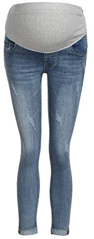 Jeansbyxor för gravida byxor, smala mammajeans, långa stretchiga, mammabyxor, jeansbyxor, graviditetsbyxor med elastiskt midjeband, mammajeans, joggingbyxor/fritidsbyxor/graviditetsbyxor, Ljusblå, XL