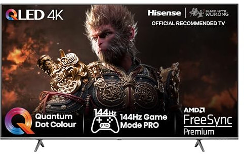 Hisense 65 Inch 144Hz QLED Gaming TV 65E7KQTUK PRO - 144Hz VRR, HDMI 2.1, Freesync Premium, Quantum Dot Colour, VIDAA U7, and Youtube, Freeview Play, Netflix and Disney+ (2023 Model)