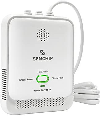 Methan-Alarm Gasdetektor - Erdgas/Flüssiggas mit Sprachansage & Blinklicht - Tragbarer Gasmelder für Küche/Keller (Weiß)