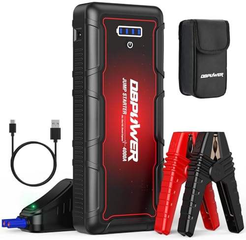 DBPOWER Jump Starter 4000A Peak 88.8Wh Portable Car Jump Starter (Up to All Gas/10L Diesel Engine) 12V Auto Battery Booster Pack with Smart Clamp Cables,Quick Charge, LED Light Jump Box