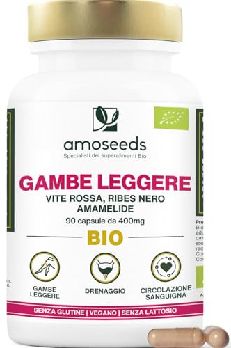 Gambe Leggere BIO | Integratore 100% Naturale per Gambe Pesanti, Circolazione Sanguigna, Vene, Drenaggio | Vite Rossa, Ribes Nero, Amamelide | 90 capsule | Qualità Superiore