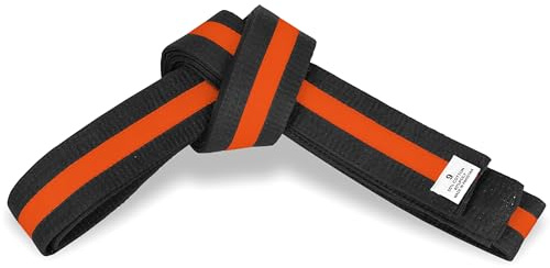 MACS Martial Arts 1.75 Wide Karate/Taekwondo Double Wrap Black Belts with Color Stripe (Black With Orange Stripe, 3 (96))