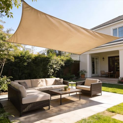 HAIKUS Tenda a Vela Impermeabile Rettangolare 3x6 m, Protezione Raggi UV 98%, Vela Ombreggiante Quadrata 6x3 m, Telo Tenda da Sole per Esterno, Giardino Terrazzo, Color Sabbia