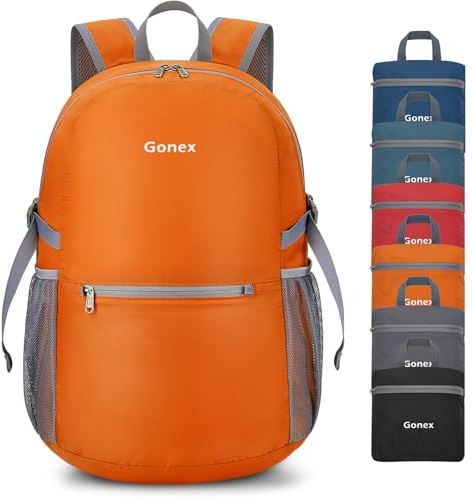 Gonex 30L Ultraleichter Faltbarer Rucksack, Praktischer Packbarer Tagesrucksack für Camping, Outdoor, Reisen, Radfahren und Trekking (Orange)