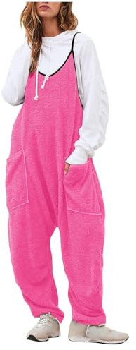 Onsoyours Damen Fleece Latzhose Warm Jumpsuit Winter Overalls Lässig Arbeitslatzhose Haremshose Verstellbare Riemen Hosenanzug Hosen Lang mit Taschen A Lila rot M