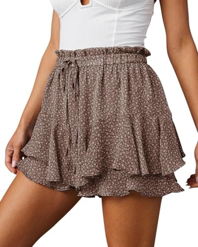 Oyamiki Floral Skorts for Women UK Mini Ruffle Skirt Pleated Summer Casual Flowy Skirts Elastic Waist Layered Boho Shorts